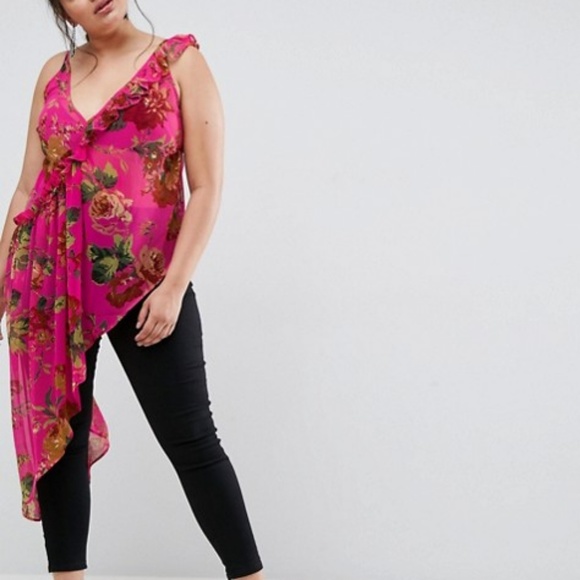 ASOS Curve Tops - Asymmetrical Floral Ruffled Cami